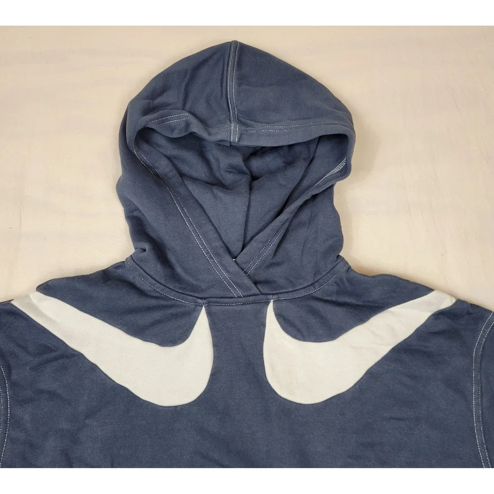 Nike Swoosh Double Logo Hoodie Womens Blue White Contrast Stitch DR6199-437 M